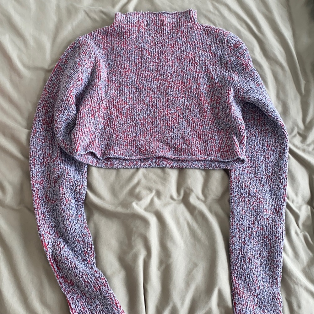 Cropped Knit Cowl Neck Sweater